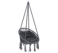 Fauteuil suspendu en macramé, gris - Corde en coton avec coussin - Capacité de charge de 160 kg - Structure en métal - Pour intérieur et extérieur