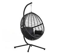 Concept Usine – Fauteuil suspendu Auroa – Résine tressée noire, structure acier, coussin déhoussable