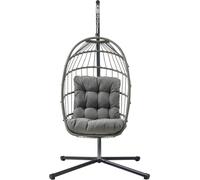 Fauteuil suspendu en rotin - Balancelle de jardin - Détente en extérieur - Inclut un coussin - Capacité de charge : 150 kg - Gris