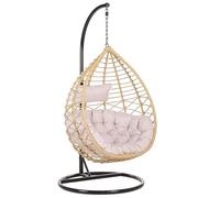 Fauteuil Suspendu en Rotin Beige avec Coussin et Support en Acier Noir pour Usage à l'Intérieur et Extérieur au Design Bohème Très Tendance Beliani
