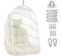 Fauteuil suspendu en rotin - Fauteuil "Mand" - Détente en extérieur - Design pliable - Poids maximal : 150 kg - Blanc