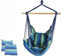 Fauteuil suspendu Famanu avec coussin et support en bois - Tissu en coton - Intérieur/Extérieur - Terrasse, jardin, pièce - Supporte jusqu'à 120 kg - 130x100 cm