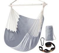 Fauteuil suspendu, fauteuil berçant, hamac, chaise, 130x100 cm, gris clair, tissu en coton, pour intérieur/extérieur