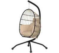 Fauteuil oeuf suspendu - Outsunny - intérieur et extérieur - panier pliable - coussin rembourré - cadre en acier - beige