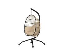 Fauteuil oeuf suspendu - Outsunny - intérieur et extérieur - panier pliable - coussin rembourré - cadre en acier - beige
