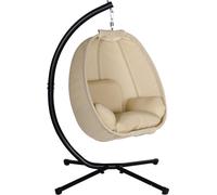 Fauteuil suspendu Fortuna Lai, siège balancelle en forme d'œuf avec coussin moelleux, adapté à une utilisation en intérieur et en extérieur, 125 L x 95 l x 170 H cm, kaki