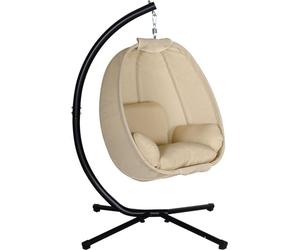 Fauteuil suspendu Fortuna Lai, siège balancelle en forme d'œuf avec coussin moelleux, adapté à une utilisation en intérieur et en extérieur, 125 L x 95 l x 170 H cm, kaki