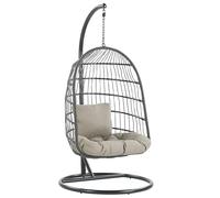 Fauteuil Suspendu Gris avec Coussin et Support Noir 102 cm en Métal et Rotin Très Confortable pour Extérieur Style Boho Beliani