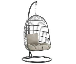 Fauteuil Suspendu Gris avec Coussin et Support Noir 102 cm en Métal et Rotin Très Confortable pour Extérieur Style Boho Beliani