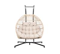 Fauteuil suspendu HOME DELUXE LOMA – pliable, 2 places, beige | Panier suspendu, chaise suspendue, mobilier de jardin, balancelle