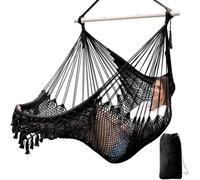 Fauteuil suspendu Ibenzoa® en coton – fabriqué à la main, assise large, tissu en filet respirant, structure en métal stable de 100 cm, pour intérieur et extérieur, avec repose-pieds