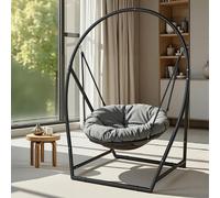 Fauteuil suspendu Ikodm avec structure, balancelle suspendue, fauteuil suspendu jusqu'à 150 kg pour l'intérieur et l'extérieur + coussin, panier suspendu avec structure en acier et coussin d'assise, b