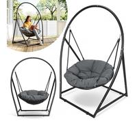 Fauteuil suspendu Ikodm avec structure et coussin, balancelle suspendue, fauteuil suspendu jusqu'à 150 kg, pour intérieur et extérieur, avec coussin. Panier suspendu, structure en acier et coussin de 
