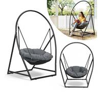 Fauteuil suspendu Ikodm avec structure et coussin, capacité de 150 kg - Fauteuil suspendu à hauteur réglable - Balançoire suspendue pour intérieur et extérieur - Fauteuil suspendu en forme de panier -