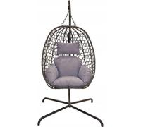 Fauteuil suspendu individuel en forme de cocon, en technorattan, de couleur gris foncé, dimensions 92x195 cm, avec structure