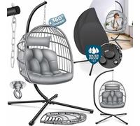 Fauteuil suspendu "Jungle" avec structure en acier, panier suspendu, grand coussin, support pour couverture et housse. Balançoire suspendue, fauteuil suspendu pour intérieur et extérieur, adapté aux e