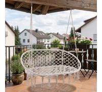 Fauteuil suspendu « Kailua » pour 2 personnes 135 x 129 x 65 cm, jusqu'à 200 kg, intérieur/extérieur, style bohème, blanc crème
