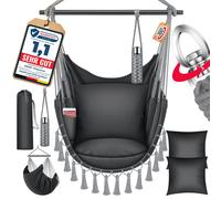 Fauteuil suspendu KESSER® avec 2 coussins, porte-boissons et compartiment pour livres - Fauteuil suspendu Safari XXL pour adultes et enfants Hamac jusqu'à 150 kg Suspension pour siège suspendu Intérie