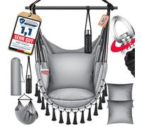 Fauteuil suspendu KESSER® avec 2 coussins, porte-boissons et compartiment pour livres - Fauteuil suspendu Safari XXL pour adultes et enfants Hamac jusqu'à 150 kg Suspension pour siège suspendu Intérie