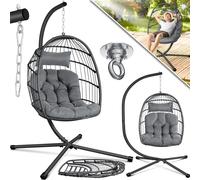 Fauteuil suspendu KESSER® Jungle avec structure en acier, panier suspendu, grand coussin et couverture inclus, fixation fournie - Balancelle suspendue, fauteuil suspendu d'intérieur et d'extérieur, ba