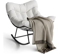 Fauteuil suspendu - Modèle en forme d'œuf - Très grand format - Coussin épais - Structure en fer robuste - Pour l'intérieur et l'extérieur - Sans repose-pieds - Blanc