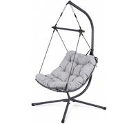 Fauteuil suspendu Nova | Gris foncé/gris clair | L110 x P101 x H194 cm | Structure en acier avec revêtement époxy | Résistant aux UV et robuste | Fauteuil relax pour jardin, balcon et terrasse