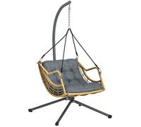 Fauteuil suspendu - Outsunny - support et coussin - attache de sécurité - hauteur réglable - résine tressée - 118x100x192cm - gris