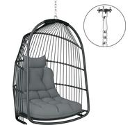 Fauteuil suspendu / panier suspendu avec coussins, en polyrotin, balancelle, pour l'extérieur et l'intérieur, pliable, capacité de charge jusqu'à 150 kg, gris foncé