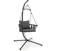 Fauteuil suspendu pliable COSTWAY, chaise suspendue avec structure, dossier tissé, coussins d'assise et de dossier confortables, balançoire suspendue jusqu'à 150kg, siège suspendu