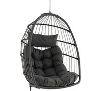 Fauteuil suspendu pliable COSTWAY, panier suspendu Fauteuil en rotin PE avec coussin moelleux, balançoire suspendue avec accessoires de suspension Gris