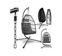 Fauteuil suspendu pliable en acier avec structure et coussin épais amovible gris foncé capacité 160 kg robuste