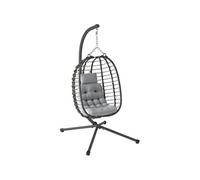Fauteuil suspendu pliable en résine tressée avec support et épais coussin grand confort gris