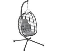 Fauteuil suspendu - Outsunny - pliable - en résine tressée - support, coussin et oreiller hauteur réglable - gris