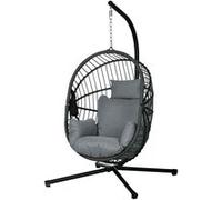 Fauteuil œuf suspendu - Outsunny - intérieur et extérieur - panier pliable - coussin rembourré - poche - cadre en acier - gris