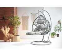 Fauteuil suspendu pour 2 personnes, avec structure en métal, idéal pour l'extérieur, jardin ou terrasse, de couleur grise, avec repose-pieds gris réglable