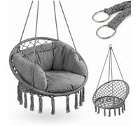 Fauteuil suspendu pour enfant, gris | Macramé avec coussin. Fauteuil suspendu rond en coton, style bohème. Assise suspendue avec des anneaux métalliques robustes, idéale pour une chambre d'enfant, un