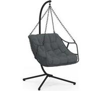 IDMarket - Fauteuil Suspendu Relax LOA ajouré Effet rotin Gris avec Coussin Gris
