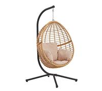 Fauteuil Suspendu Rotin AUROA Beige avec Support | Matière PE résistante à l'humidité, coussin déhoussable waterproof, charge maximale de 130 kg.