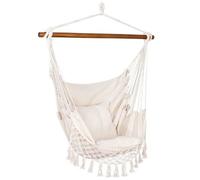 Fauteuil suspendu (balancelle hamac) - SPRINGOS - Springos® - 130 x 100 cm - Beige - Franges & 2 coussins