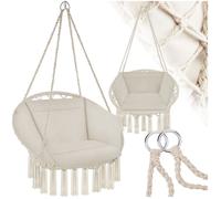 tectake® Fauteuil Suspendu Relax Design Intérieur & extérieur, Fauteuil Relax, Fauteuil de Lecture Cocooning 1 Place, Coussin Chaise XXL Moelleux Inclus - Beige