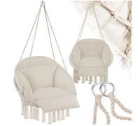 Fauteuil suspendu - TECTAKE - Siège suspendu SAMIRA avec cordes, coussins, pompons et maintiens solides, 80 x 81 x 139 cm - Beige
