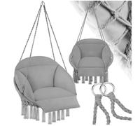 Fauteuil suspendu - TECTAKE - Siège suspendu SAMIRA avec cordes, coussins, pompons et maintiens solides, 80 x 81 x 139 cm - Gris