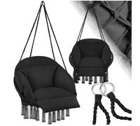 Fauteuil suspendu - TECTAKE - Siège suspendu SAMIRA avec cordes, coussins, pompons et maintiens solides, 80 x 81 x 139 cm - Noir