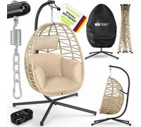 Fauteuil suspendu tillvex® avec structure d'extérieur et housse résistante aux intempéries, fixation incluse | Fauteuil suspendu pliable pouvant supporter jusqu'à 150 kg | Siège suspendu en rotin | Fa