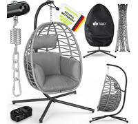 Fauteuil suspendu tillvex® avec structure d'extérieur et housse résistante aux intempéries, fixation incluse | Fauteuil suspendu pliable pouvant supporter jusqu'à 150 kg | Siège suspendu en rotin | Fa