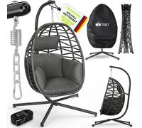 Fauteuil suspendu tillvex® avec structure d'extérieur et housse résistante aux intempéries, fixation incluse | Fauteuil suspendu pliable pouvant supporter jusqu'à 150 kg | Siège suspendu en rotin | Fa