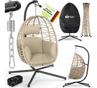 Fauteuil suspendu tillvex® avec structure d'extérieur et housse résistante aux intempéries, fixation incluse | Fauteuil suspendu pliable pouvant supporter jusqu'à 150 kg | Siège suspendu en rotin | Fa
