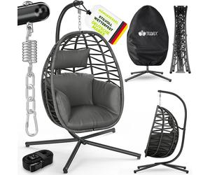 Fauteuil suspendu tillvex® avec structure d'extérieur et housse résistante aux intempéries, fixation incluse | Fauteuil suspendu pliable pouvant supporter jusqu'à 150 kg | Siège suspendu en rotin | Fa