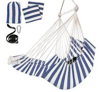 Fauteuil suspendu type hamac avec repose-pieds et coussin - Inclus : mousqueton et sac de rangement, coloris bleu et blanc