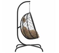Fauteuil suspendu œuf - WIENS - Polyrotin - Acier thermolaqué - Taupe - 106x103x195 cm - Pivotant - Coussin amovible